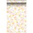 papier peint triangles rose poudre clair, orange pêche pastel, jaune pastel, gris chaud clair et or brillant de Origin Wallcoverings