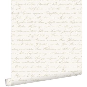papier peint noms de fleurs manuscrits en latin beige sur blanc de ESTAhome