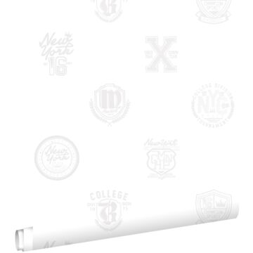 papier peint emblèmes scolaires argent sur blanc de ESTAhome