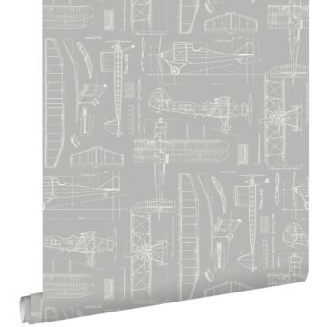 papier peint dessins de construction d'avions taupe de ESTAhome