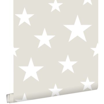 papier peint grandes et petites étoiles gris clair et blanc de ESTAhome