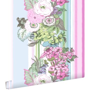 papier peint fleurs vintage rose clair et turquoise de ESTAhome