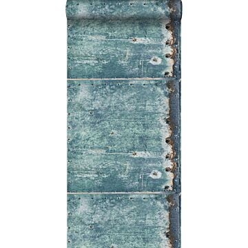 papier peint plaques métalliques turquoise et brun rouille de ESTAhome