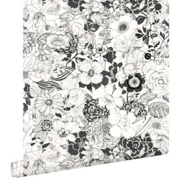 papier peint fleurs noir et blanc de ESTAhome
