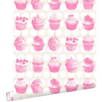 papier peint petits gâteaux sur points brillants rose de ESTAhome