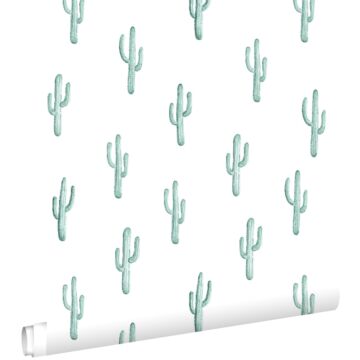 papier peint petit cactus du désert turquoise grisé de ESTAhome