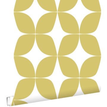 papier peint motif graphique jaune ocre et blanc de ESTAhome
