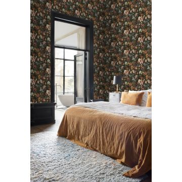 papier peint chambre à coucher fleurs vert olive grisé 139170