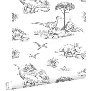 papier peint dinosaures noir et blanc de ESTAhome