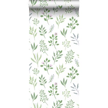 papier peint fleurs au style scandinave vert et lilas violet de ESTAhome