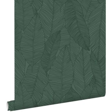 papier peint feuilles dessinées vert foncé de ESTAhome