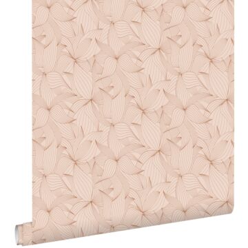papier peint feuilles dessinées rose terracotta de ESTAhome
