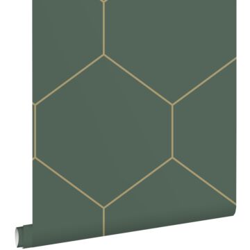 papier peint hexagone vert foncé et or de ESTAhome