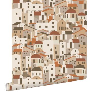 papier peint maisons méditerranéennes beige et terracotta de ESTAhome