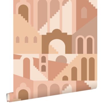 papier peint maisons méditerranéennes rose terracotta de ESTAhome