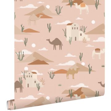 papier peint chameaux et cactus rose terracotta de ESTAhome