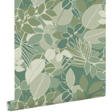 papier peint feuilles vert menthe grisé de ESTAhome