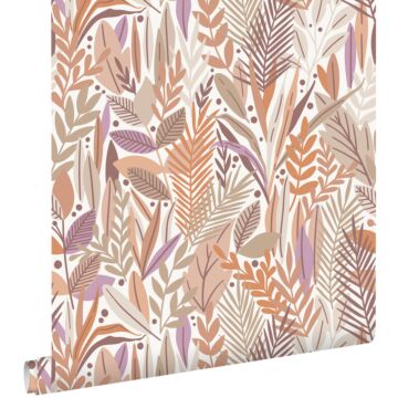 papier peint feuilles terracotta claire et lilas violet de ESTAhome