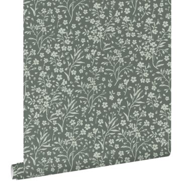 papier peint fleurs vert grisé de ESTAhome