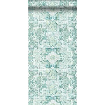 papier peint tapis patchwork kilim oriental vert menthe pastel clair grisé de ESTAhome