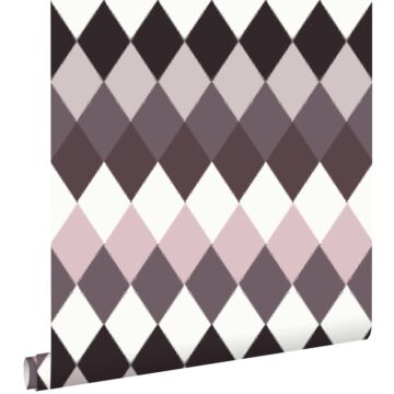 papier peint rayure horizontal de rhombes à structure de lin tons de violet taupe de ESTAhome