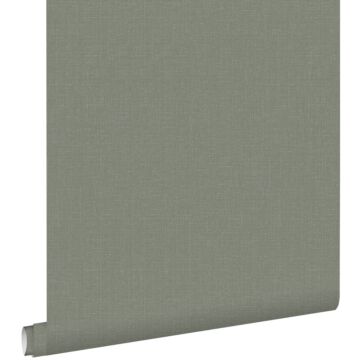 papier peint effet lin vert olive grisé de ESTAhome