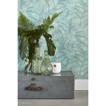 papier peint salon feuilles de monstera vert menthe 139003
