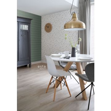 papier peint salle à manger imitation terrazzo blanc, rose clair et vert menthe 139033