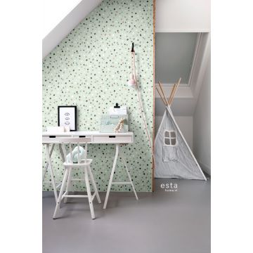 papier peint chambre d'enfant imitation terrazzo vert menthe, blanc et gris 139036