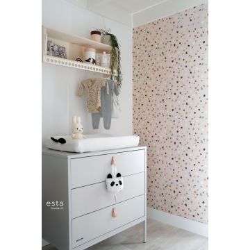 papier peint chambre d'enfant imitation terrazzo rose clair, blanc et vert menthe 139035
