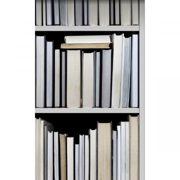 papier peint intissé XXL bibliothèque noir, gris, beige et blanc de ESTAhome