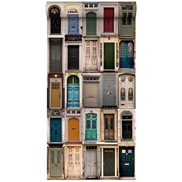 papier peint intissé XXL portes vintage beige, bleu, rouge et vert de ESTAhome