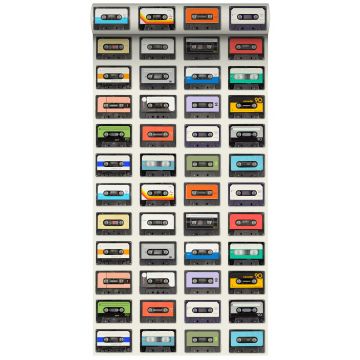 papier peint intissé XXL cassettevintage beige, noir, rouge, orange, violet, bleu et vert de ESTAhome