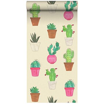 papier peint intissé XXL Cactus Fiesta vert, rose et beige de ESTAhome