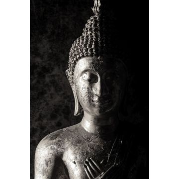 papier peint panoramique statue de Bouddha noir et blanc de ESTAhome