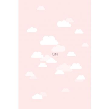 papier peint panoramique petits nuages rose clair de ESTAhome