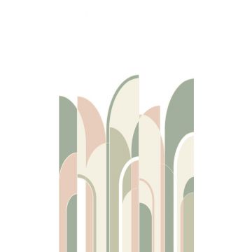 papier peint panoramique art déco vert grisé, rose pêche et blanc de ESTA home