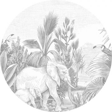 papier peint panoramique rond adhésif jungle gris de ESTAhome