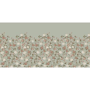 papier peint panoramique fleurs vintage vert menthe grisé et vieux rose de ESTAhome