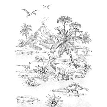 papier peint panoramique dinosaures noir et blanc de ESTAhome