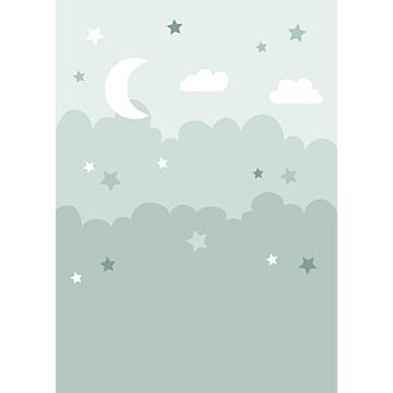 papier peint panoramique nuages ​​et étoiles vert menthe de ESTAhome