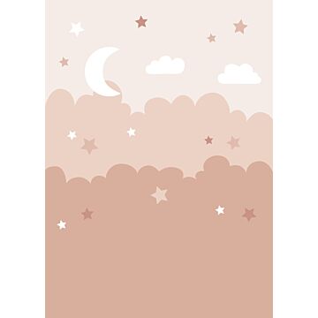 papier peint panoramique nuages ​​et étoiles rose terracotta de ESTAhome