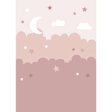 papier peint panoramique nuages ​​et étoiles rose de ESTAhome