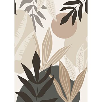 papier peint panoramique feuilles tropicales beige et gris de ESTAhome
