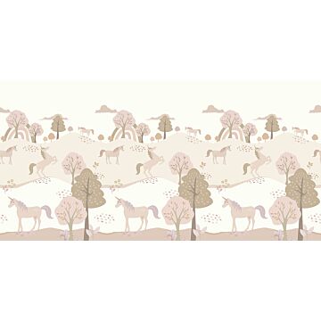 papier peint panoramique licornes beige et rose clair de ESTAhome