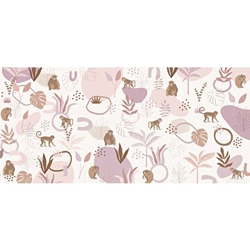 papier peint panoramique singes de la jungle vieux rose et violet de ESTAhome