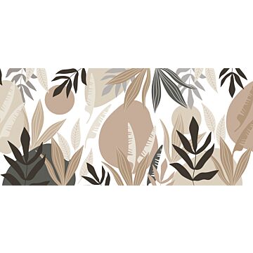 papier peint panoramique feuilles tropicales beige et gris de ESTAhome