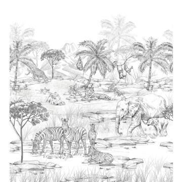papier peint panoramique animaux de la jungle noir et blanc de ESTAhome