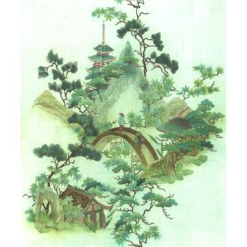 papier peint panoramique chinoiserie vert et marron de ESTAhome