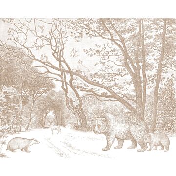papier peint panoramique forêt avec des animaux de la forêt beige de ESTAhome